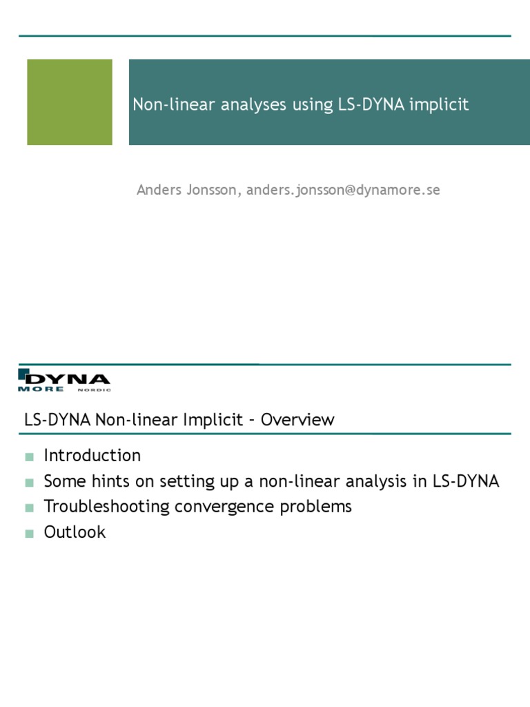 Non-linear Analysis in LS-DYNA Implicit | PDF | Deformation (Mechanics ...