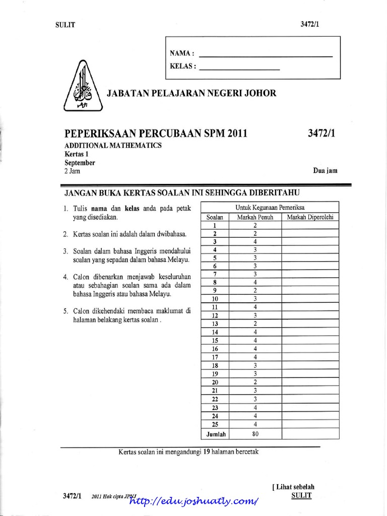 SPM 2011 Additional Mathematics Exam | PDF | Teaching Methods & Materials
