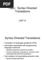 Topic: Syntax Directed Translations: Unit Iv