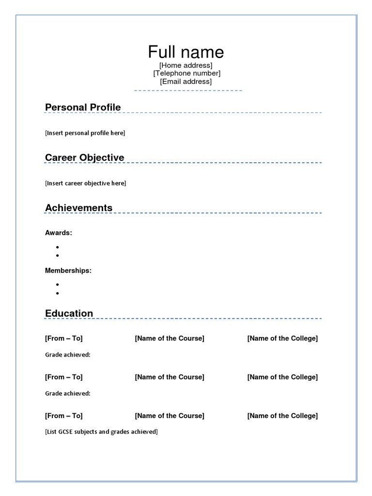Blank CV Template for Job Applications | PDF | Behavior Modification ...
