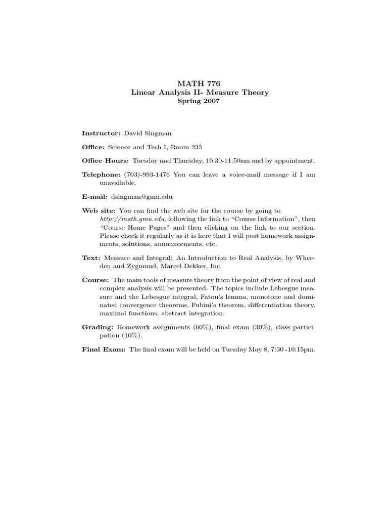 Linear Analysis II: Measure Theory Course | PDF | Career & Growth | Art
