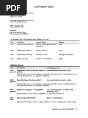 Cv Sanbornheidirn National Council Licensure Examination Nursing