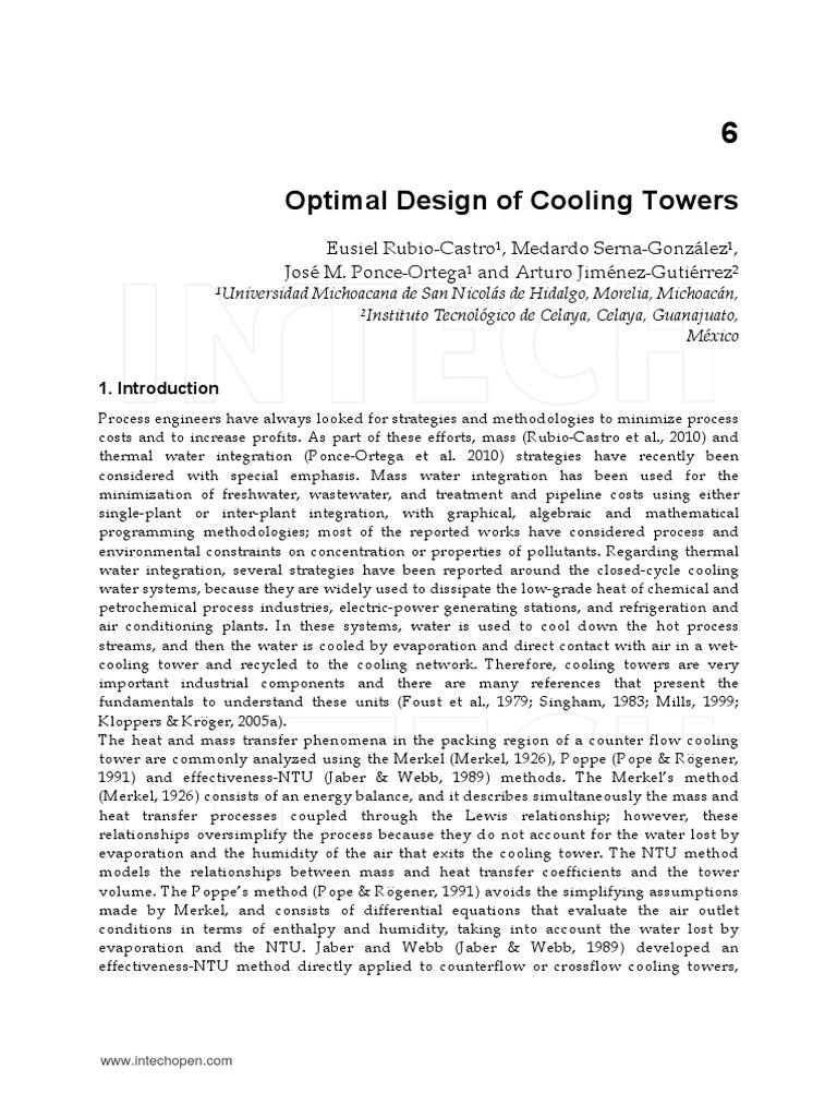 Optimal Design of Cooling Towers PDF | PDF