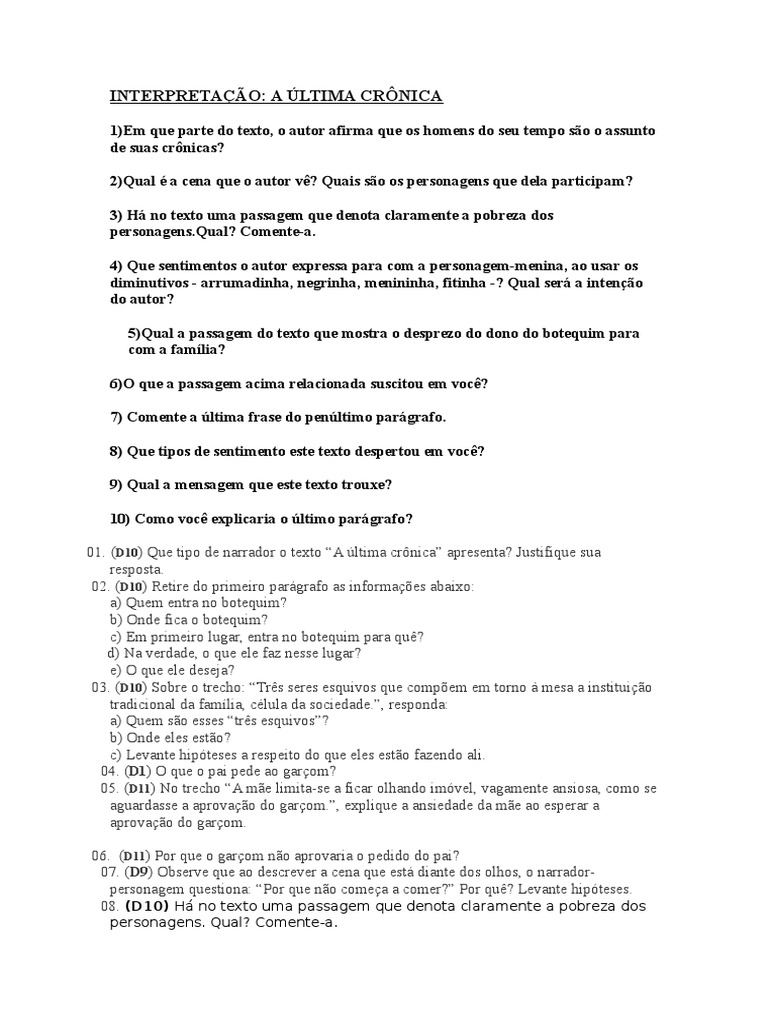 Interpretação A Última Crônica | PDF