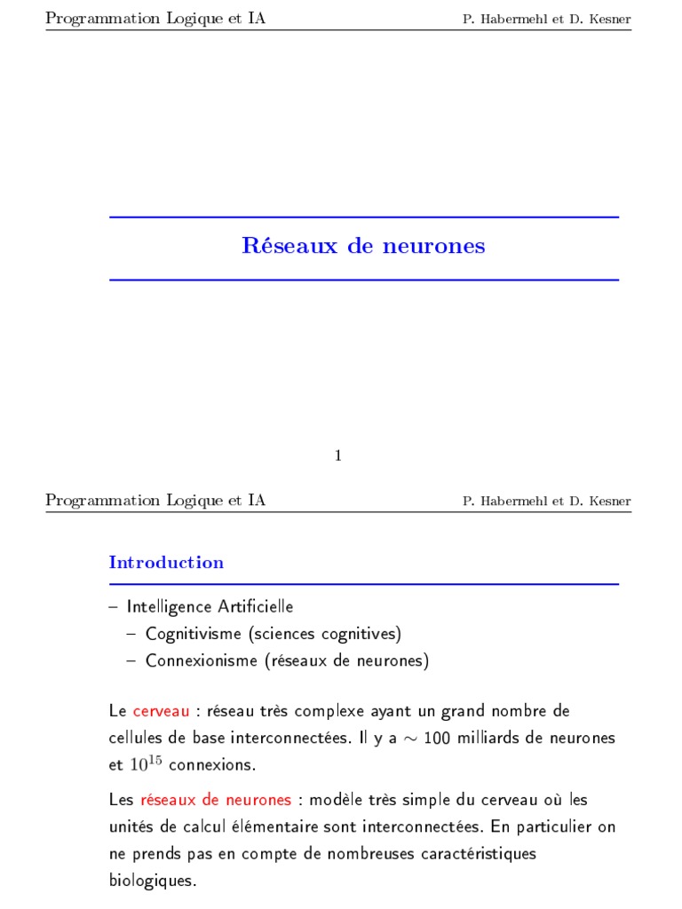 Introduction aux Réseaux de Neurones | PDF | Réseau de neurones ...