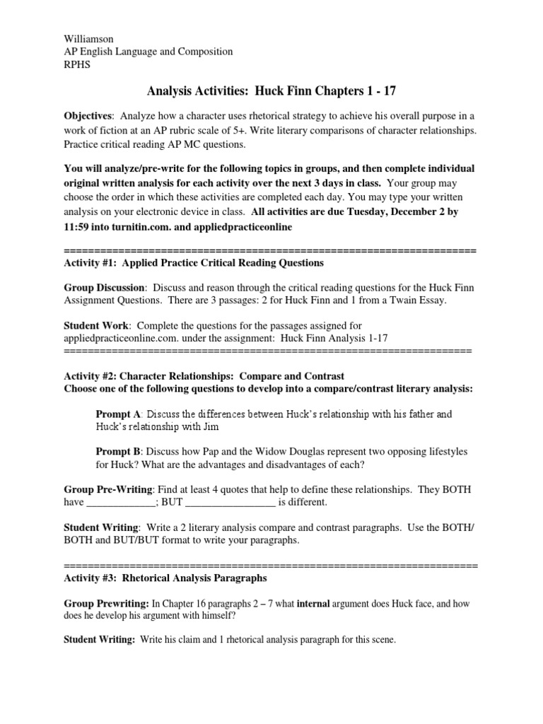 What is a rhetorical essay analysis huckleberry finn