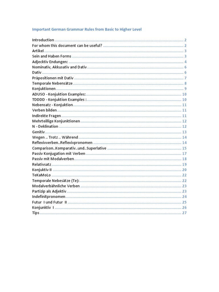 German Grammar Rules Learning PDF | PDF
