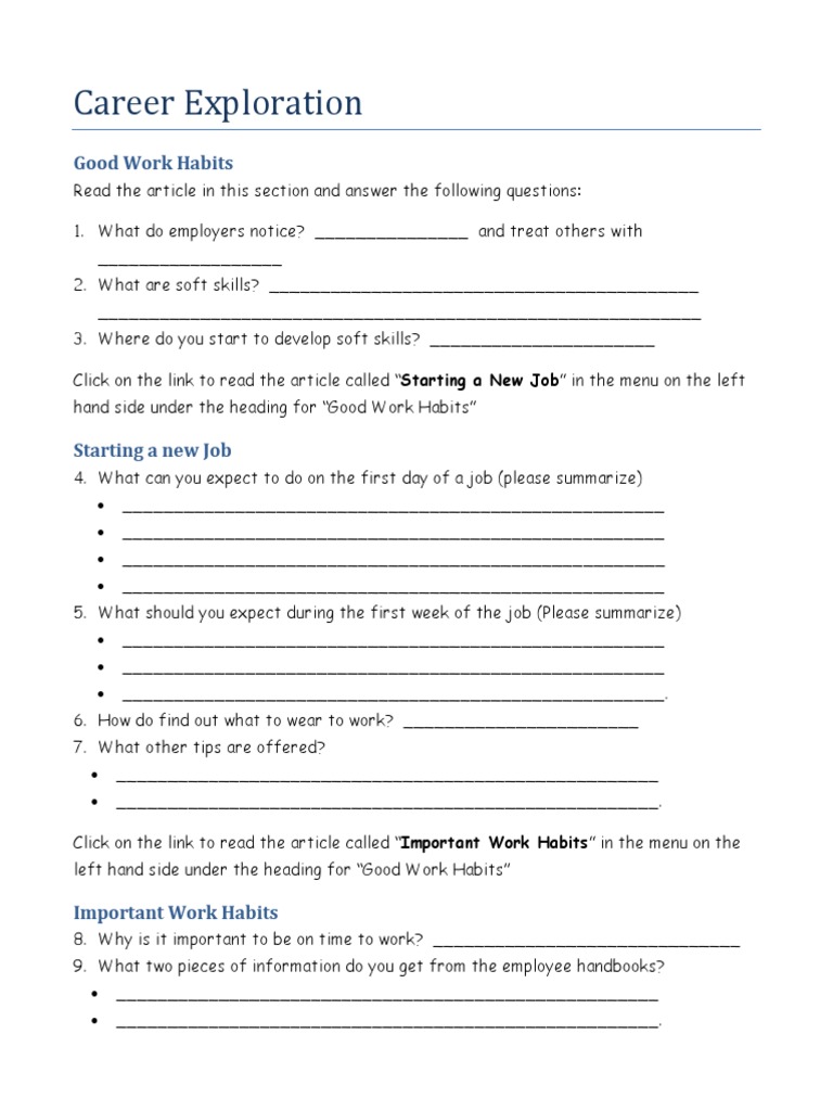 Career Exploration: Good Work Habits | PDF | Career & Growth | Business