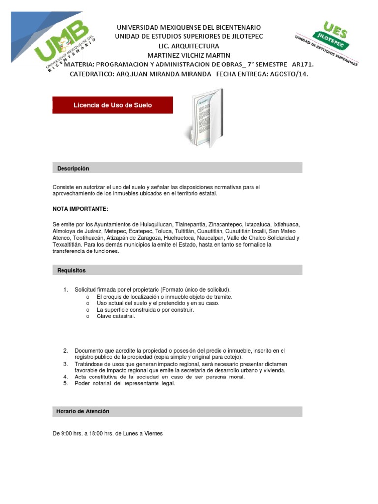 Licencia De Uso De Suelo Pdf Gobierno