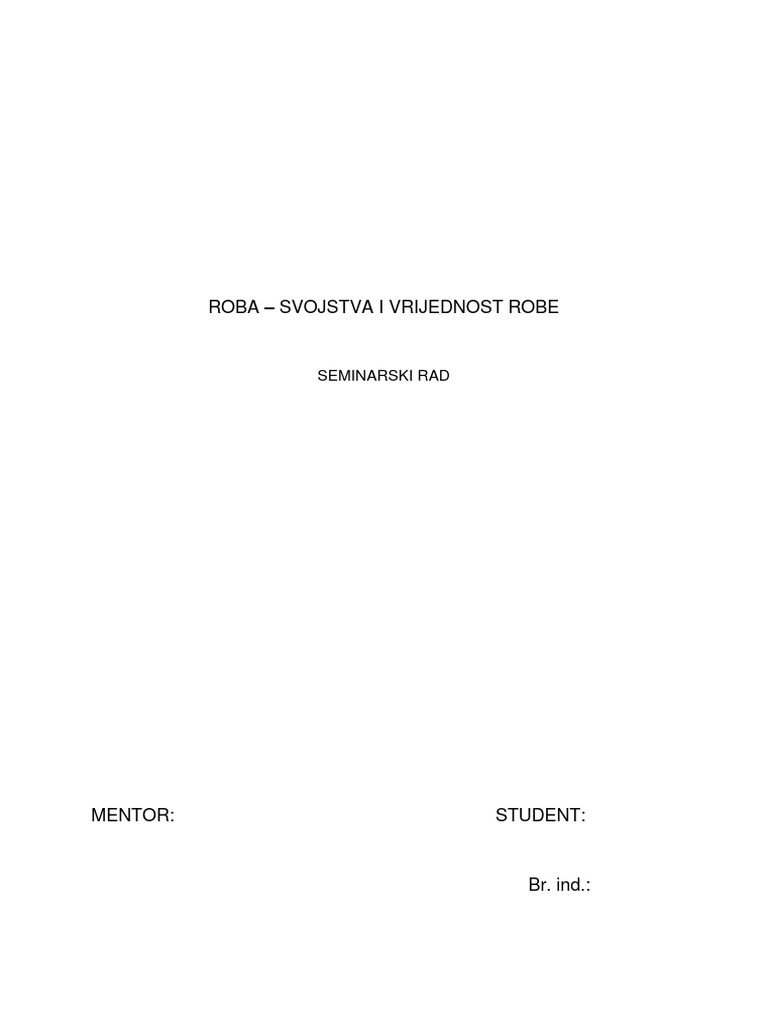 Roba, Svojstva I Vrijednost Robe | PDF