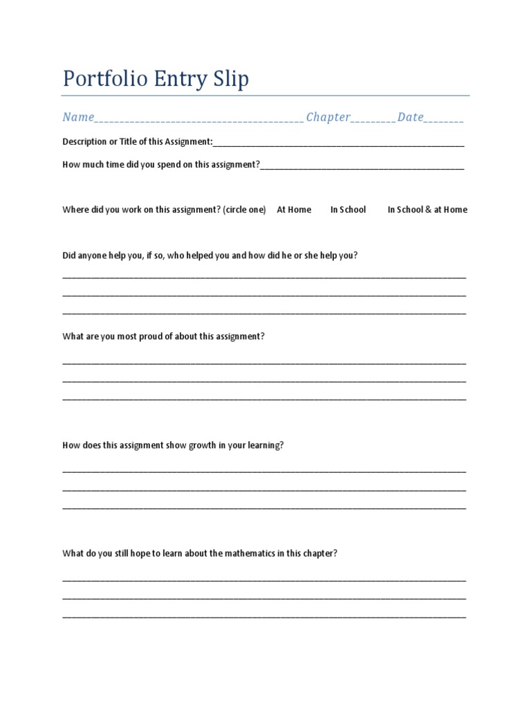 Portfolio Entry Slip Template | PDF | Career & Growth
