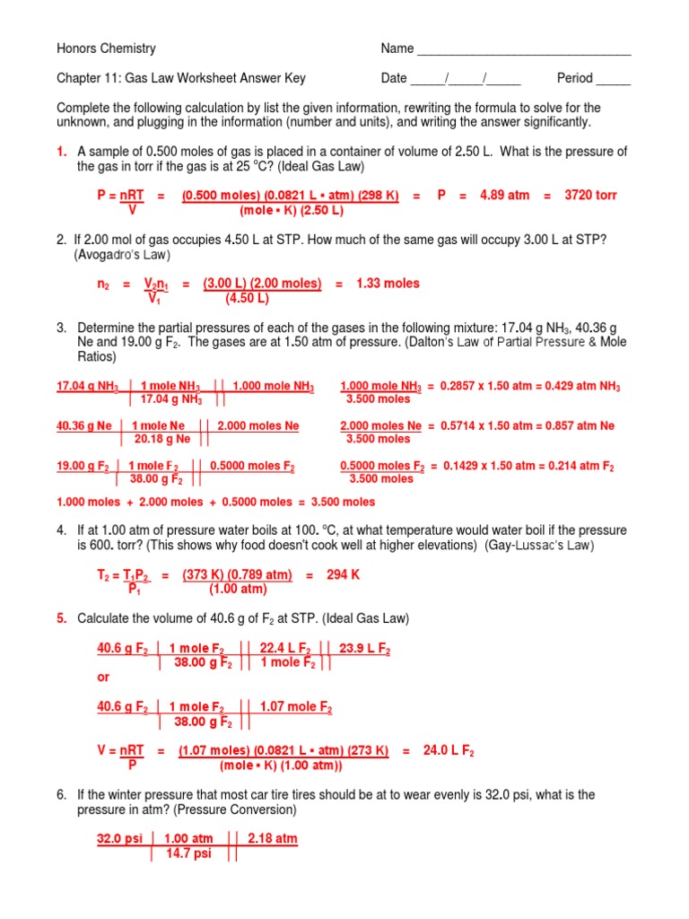 homework packet gas law answers