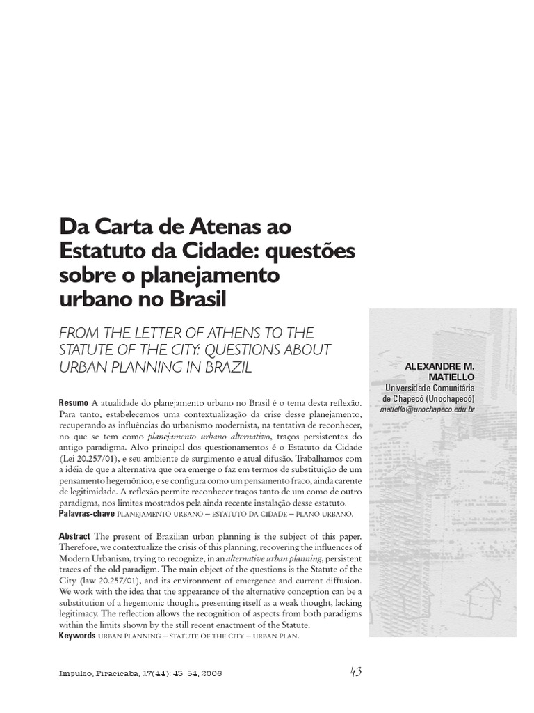 Da Carta de Atenas Ao Urbanismo Brasileiro  Cidade 