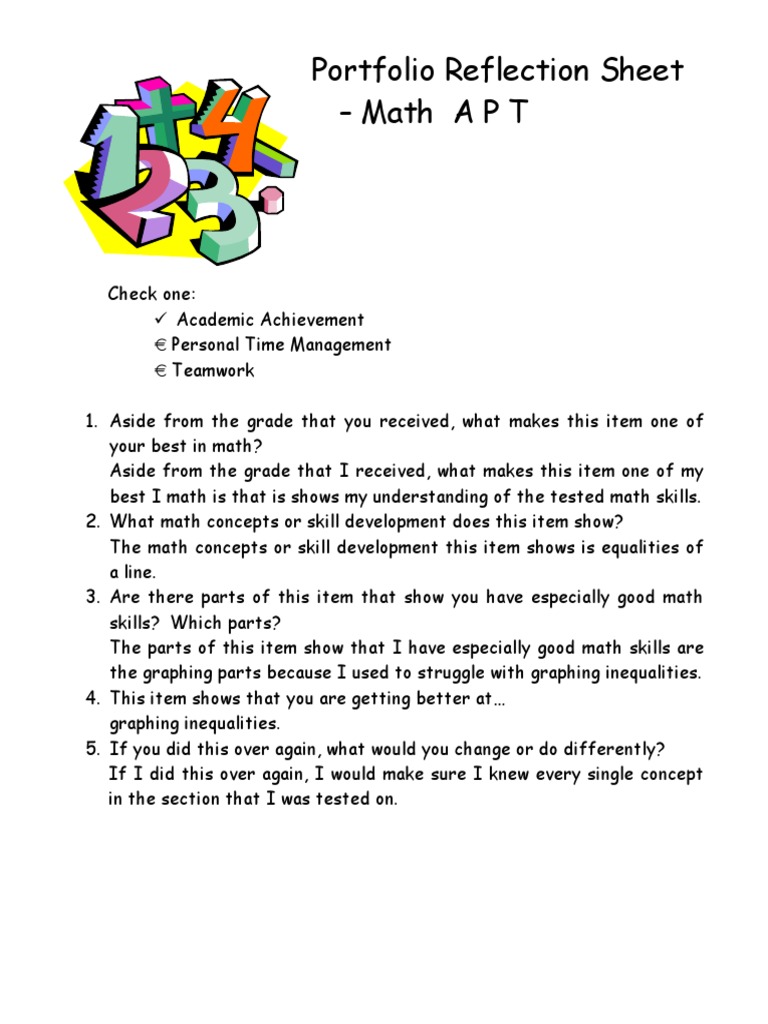 Math Portfolio Reflection Insights | PDF