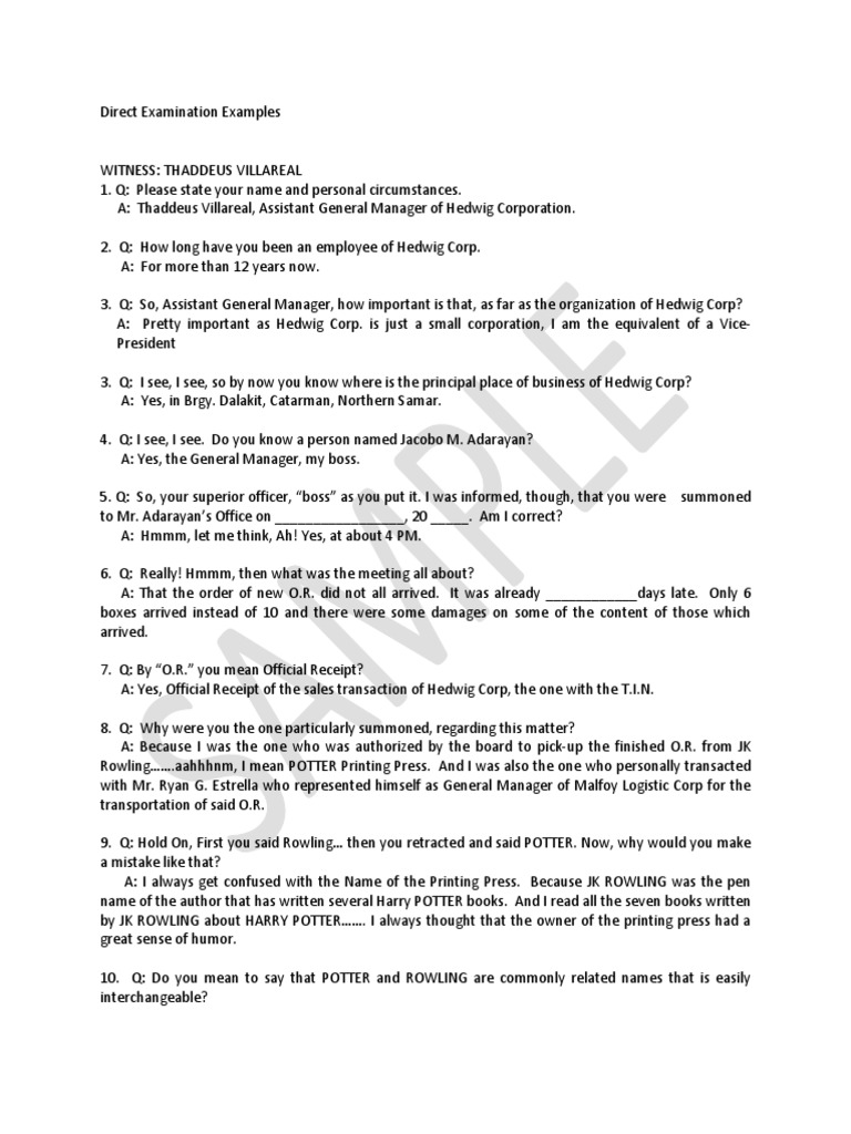 Direct Examination Questions J. K. Rowling Violence Free 30day