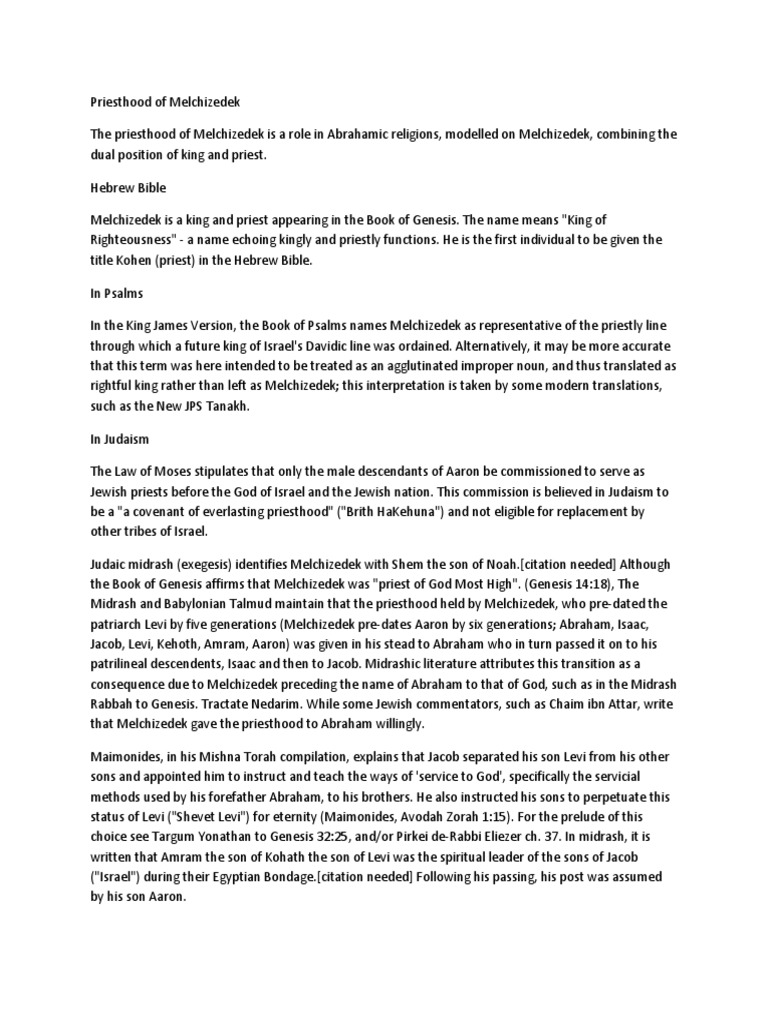 Priesthood of Melchizedek PDF Ancient Mediterranean Religions
