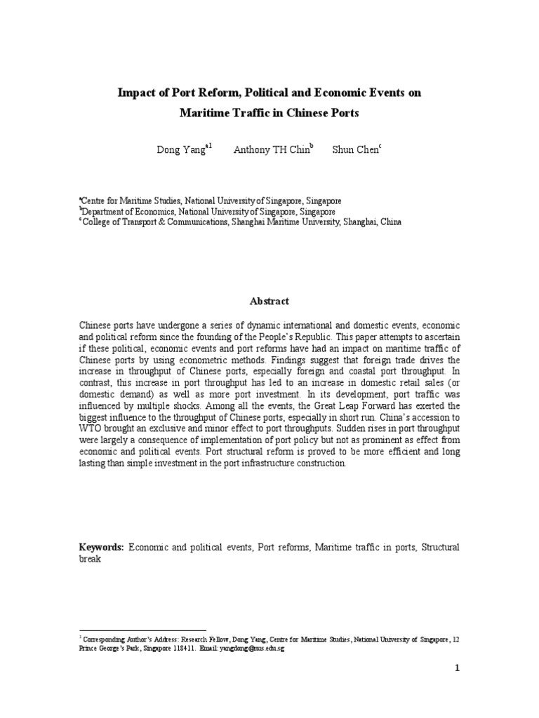 Impact of Port Reform, Political and Economic Events On Maritime ...