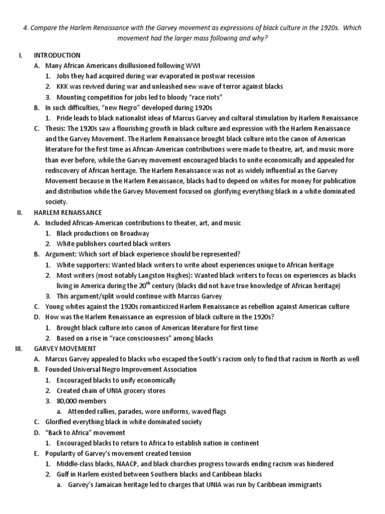 APUSH FRQ Prompt Unit IV Prompt II PDF Harlem Renaissance Culture