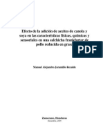 Efecto de La Adición de Aceites de Canola y Soya en Las Características Físicas, Químicas y Sensoriales en Una Salchicha Frankfurter de Pollo Reducida en Grasa