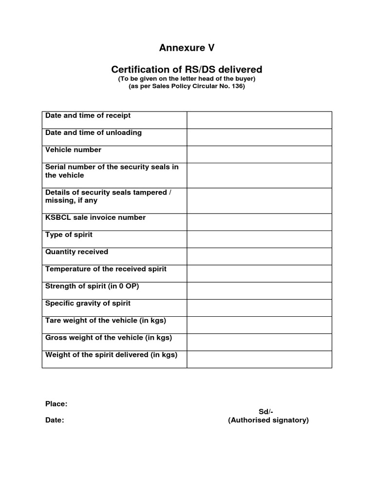 RS/DS Delivery Certification Template | PDF