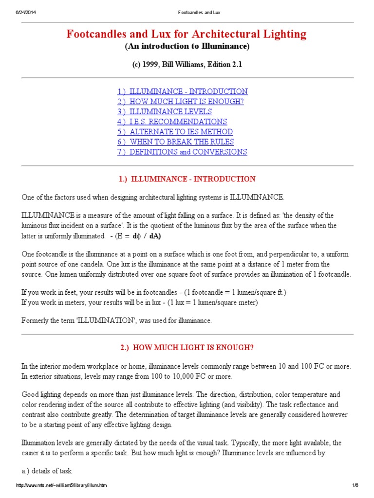 Footcandles and Lux PDF Lighting Light