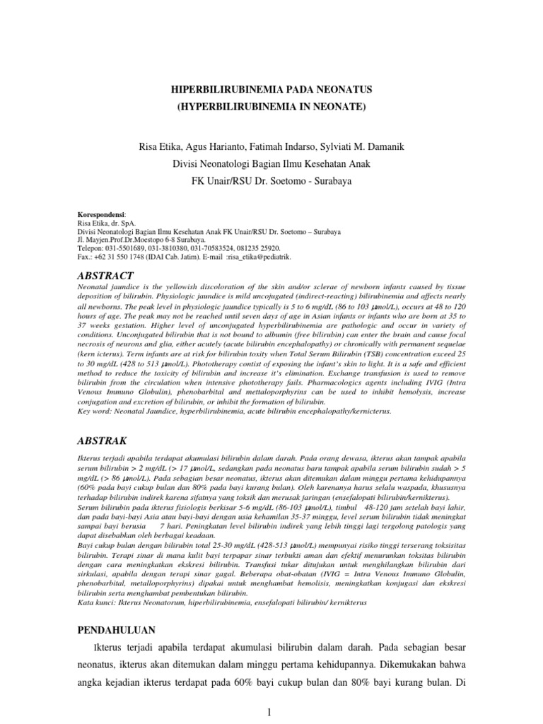 Hiperbilirubinemia Pada Neonatus (Hyperbilirubinemia in Neonate) | PDF