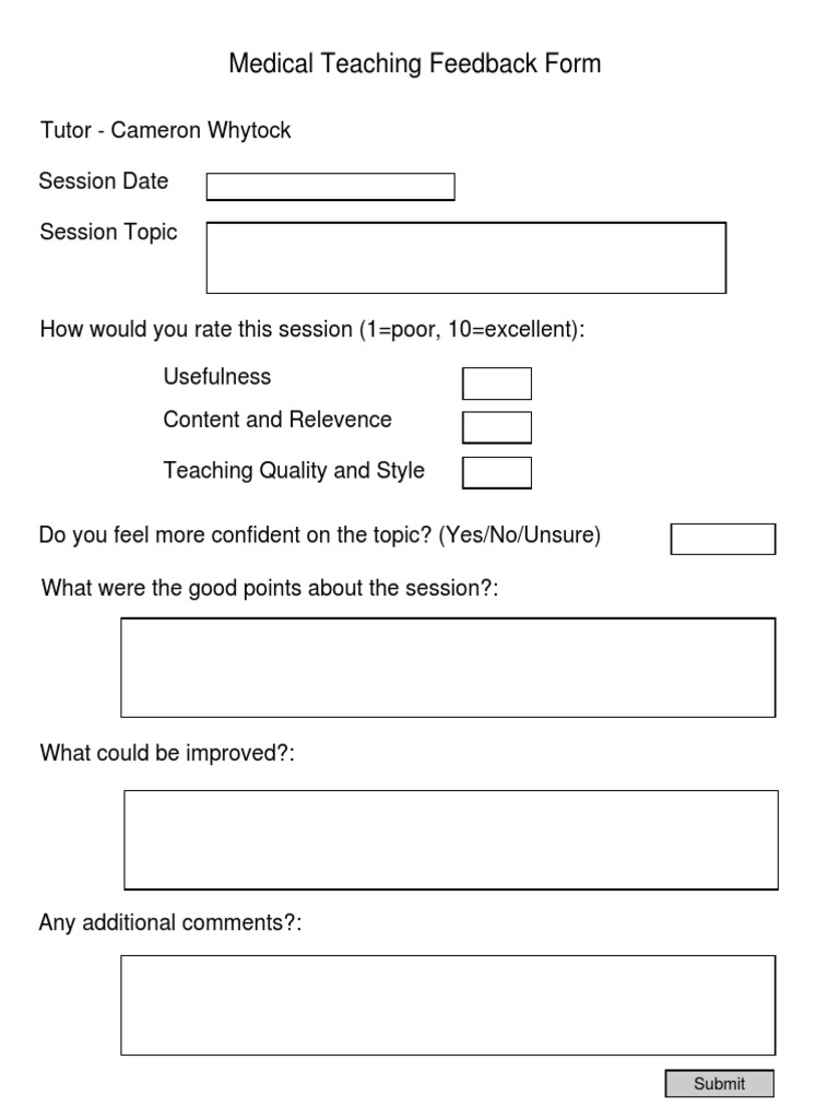 Teaching Feedback Form Template Nhs
