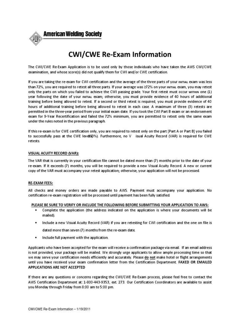 CWI/CWE Re-Exam Application Guide | PDF | Fee | Test (Assessment)