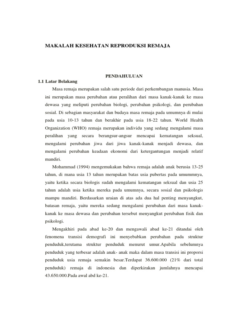 Makalah Kesehatan Reproduksi Remaja