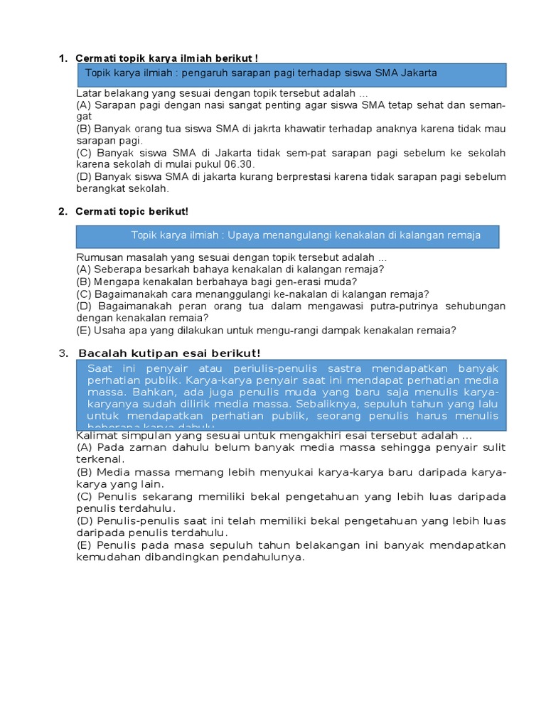 contoh soal karya ilmiah essay