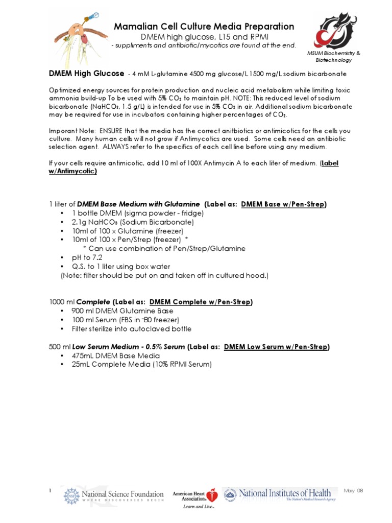 DMEM Media Preparation Protocol | PDF | Growth Medium | Cell Culture