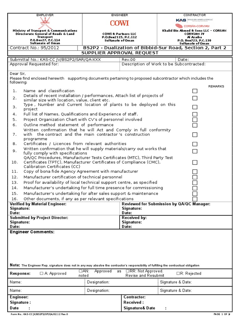 Supplier Approval Request for Road Project | PDF | Government ...