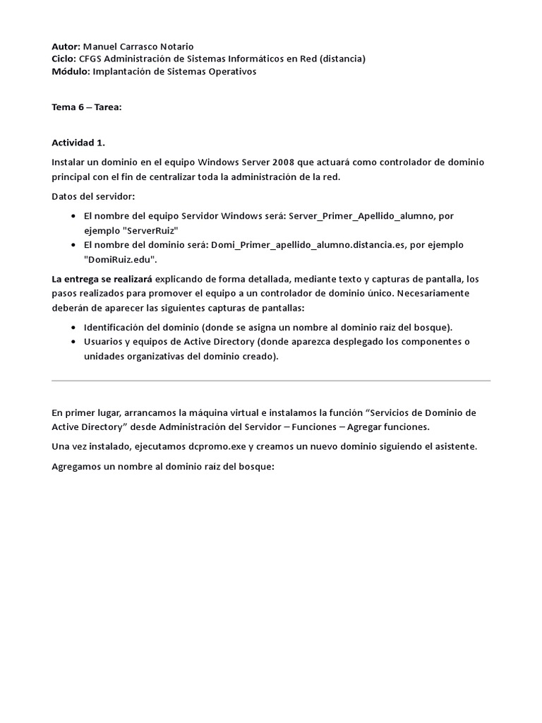 Tutorial Instalación Active Directory | PDF | Directorio Activo ...