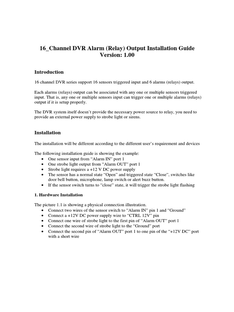 16 Channel DVR Alarm (Relay) Output Installation Guide PDF Power