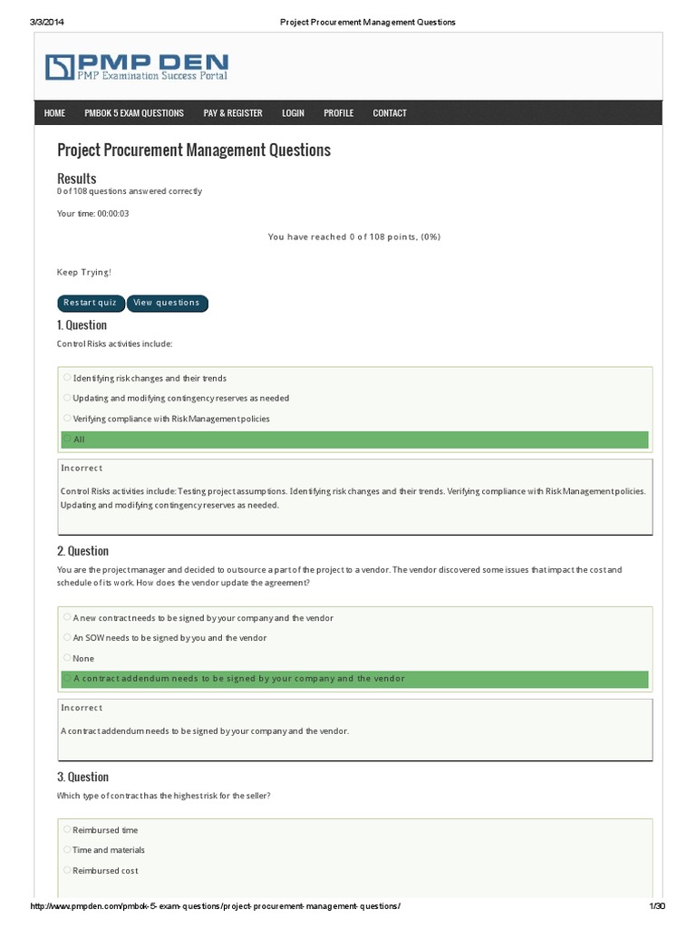 Project Procurement Management Questions | PDF | Request For Proposal ...