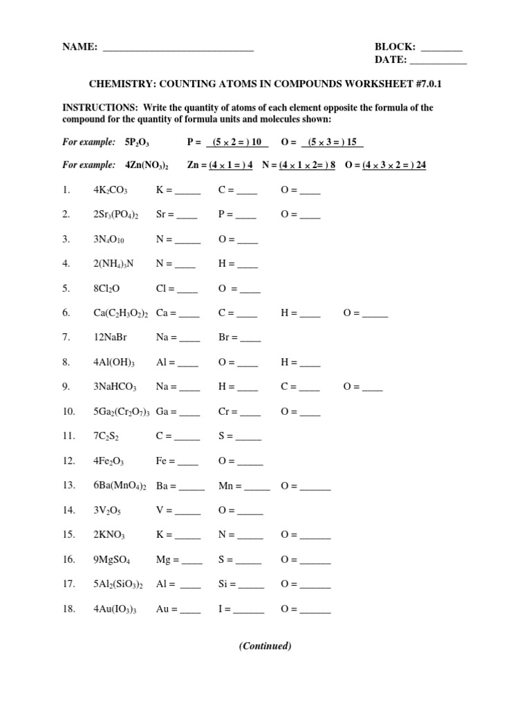 Counting Atoms in Chemical Compounds Worksheet | PDF | Teaching Methods \u0026  Materials, image size:768x1024
