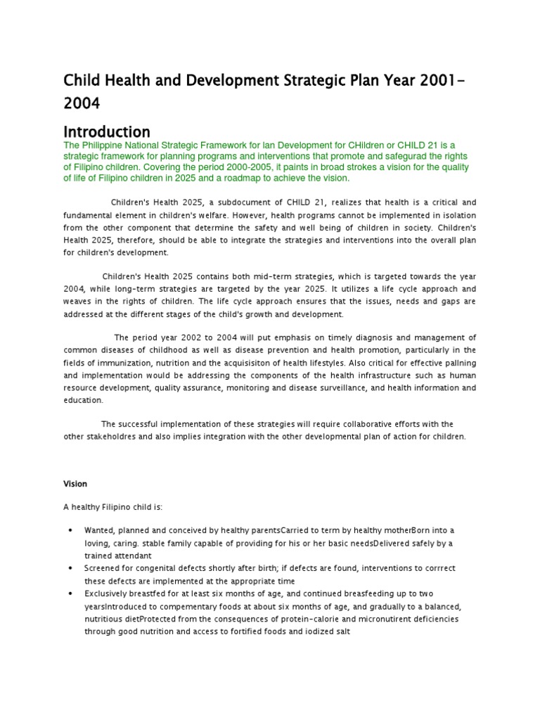 Child Health and Development Strategic Plan Year 2001 PDF Infant