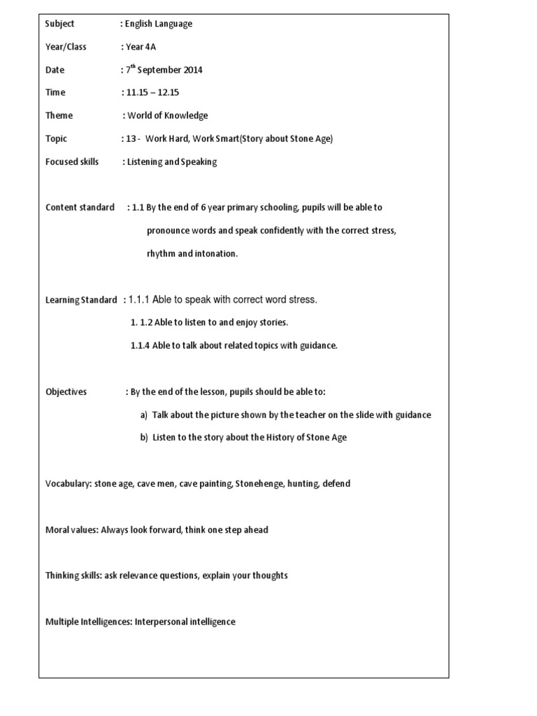 Year 4 English: Work Hard, Work Smart | PDF | Lesson Plan | Human ...