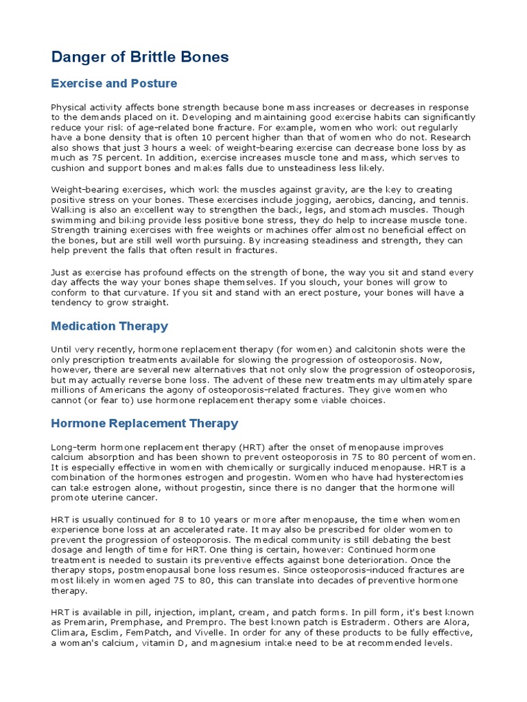 Danger of Brittle Bones 06 PDF Hormone Replacement Therapy