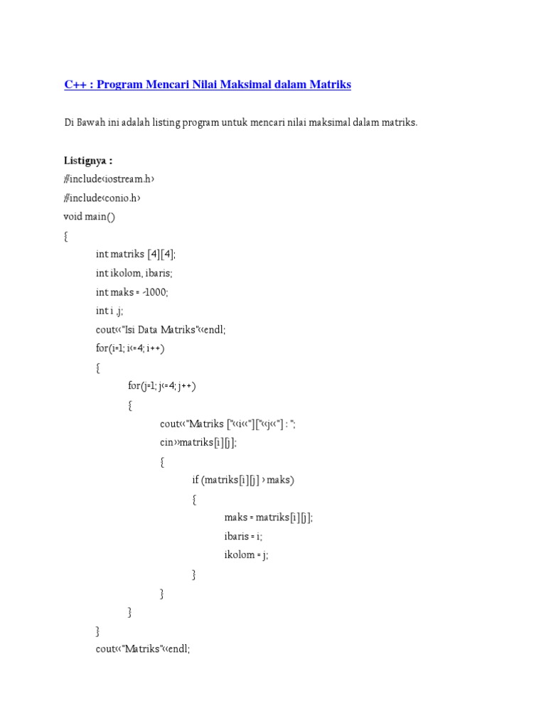 Mencari Nilai Maksimal Matriks C++ | PDF | Komputer