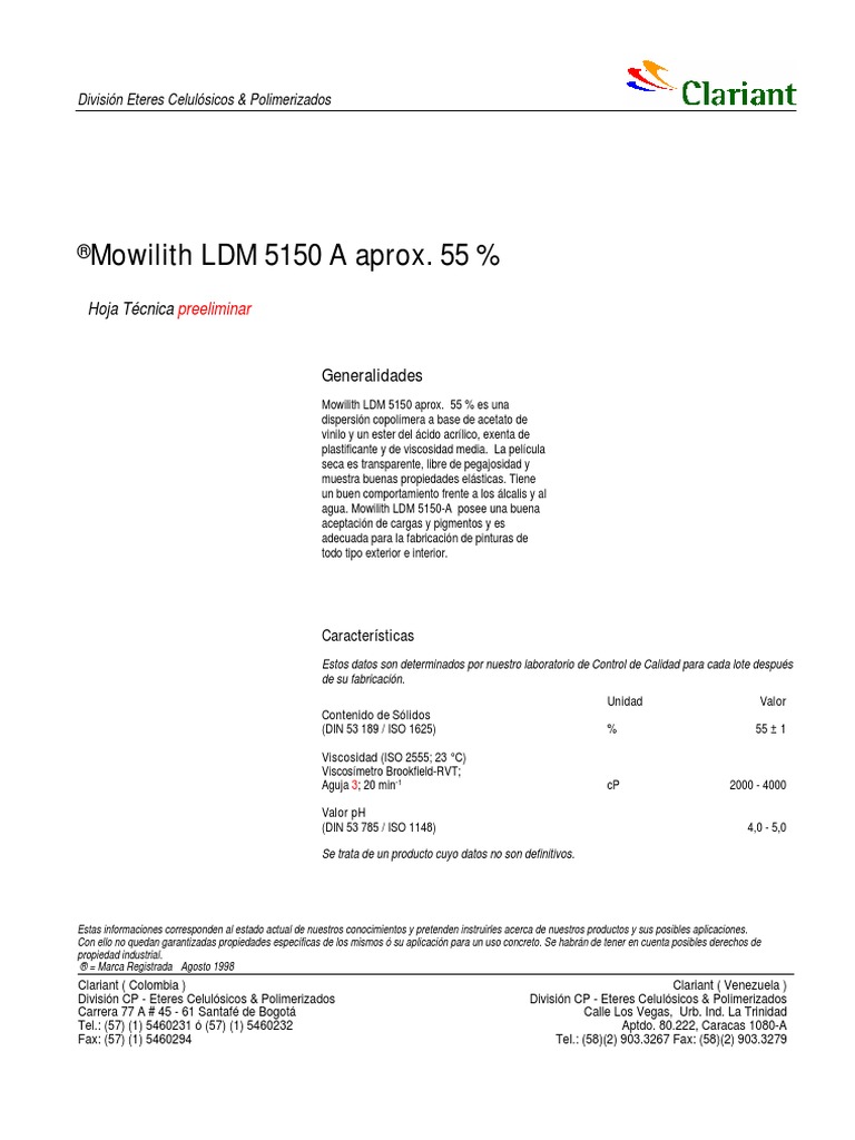 Mowilith® Ldm 1852 Von Celanese Emulsion Polymers – KVCV
