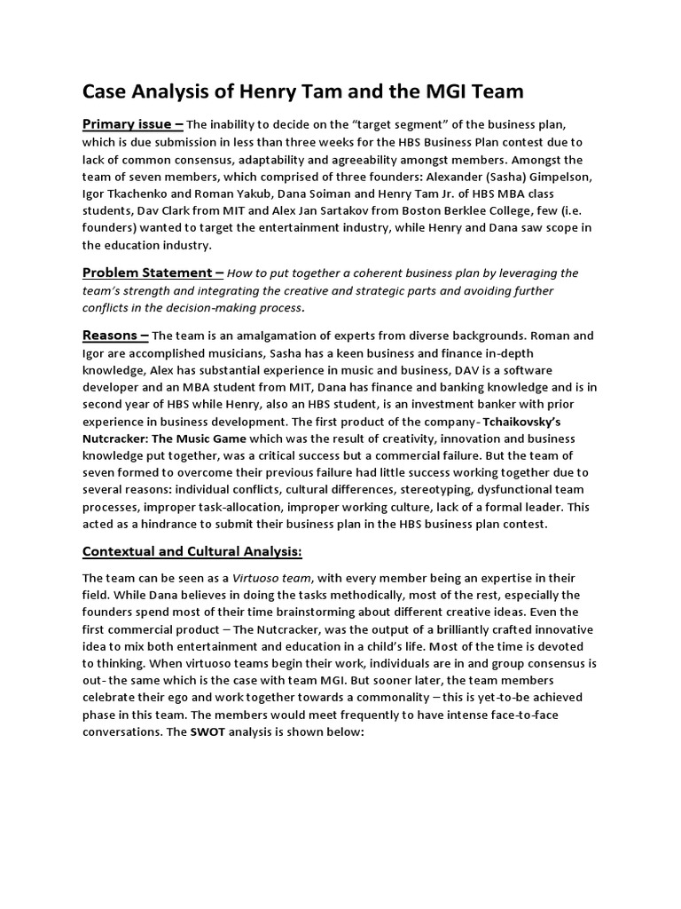 Henry tam and the mgi team roles and responsibilities picture