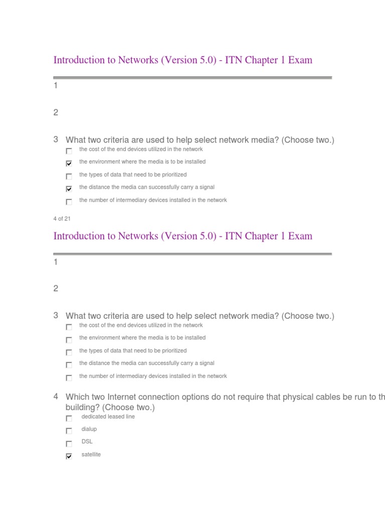 Introduction To Networks (Version 5.0) - ITN Chapter 1 Exam | PDF ...