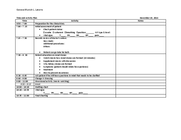Ward 2 - Time and Activity Plan - Nov 19 | PDF | Clinical Medicine ...