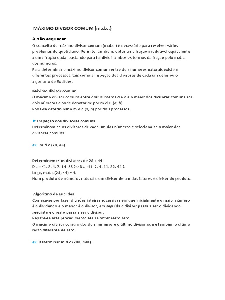 Máximo Divisor Comum | PDF | Número primo | Fração (Matemática)