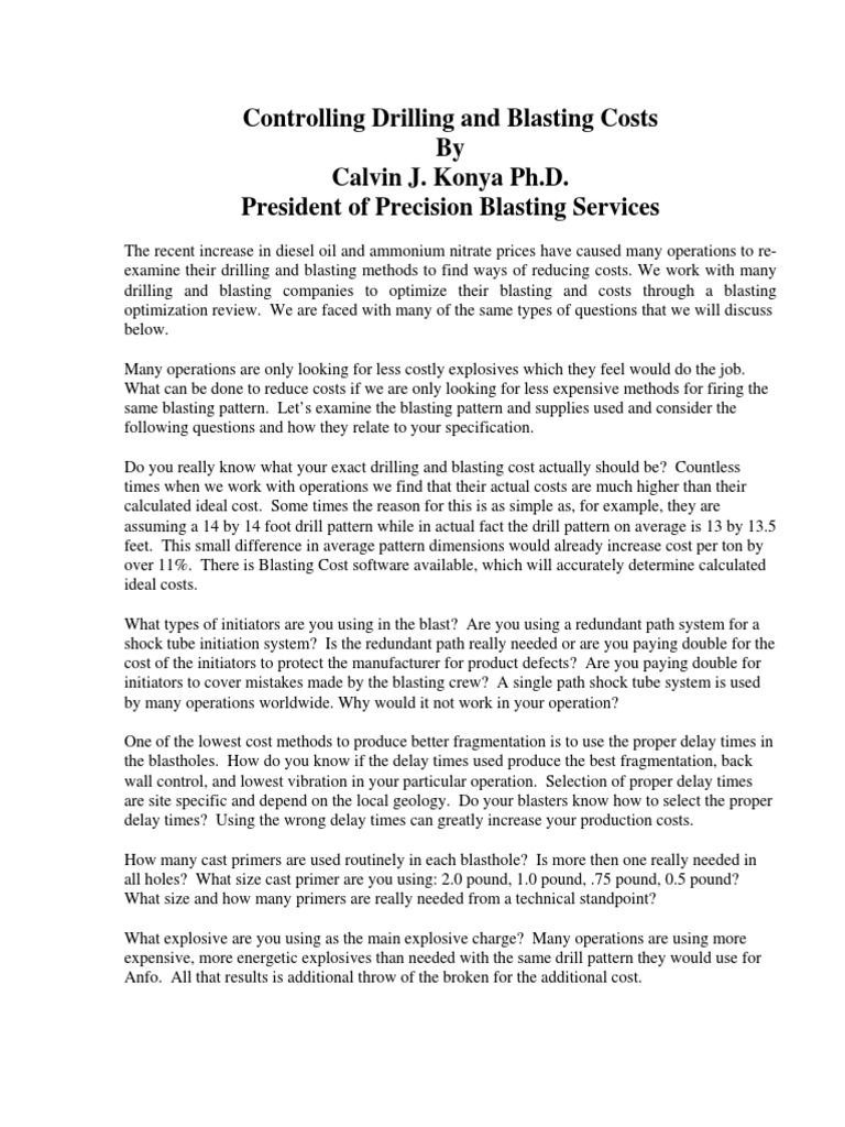 Optimizing Drilling and Blasting Costs | PDF | Explosive Material | Oil ...