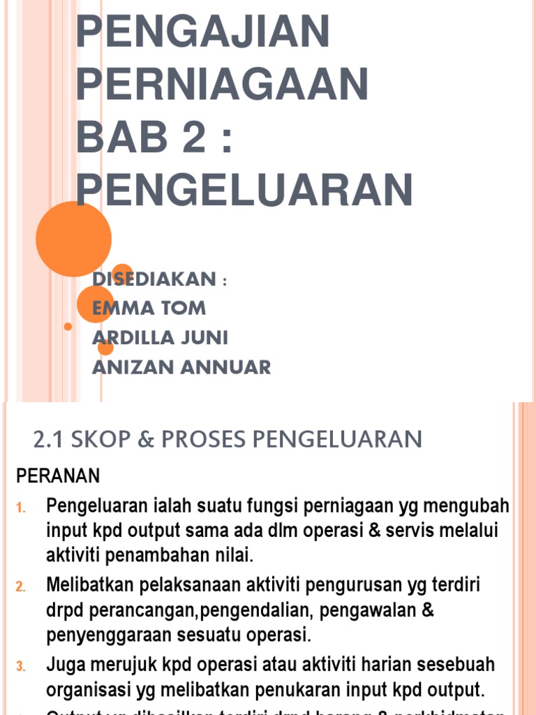 jenis pengeluaran pengajian perniagaan
