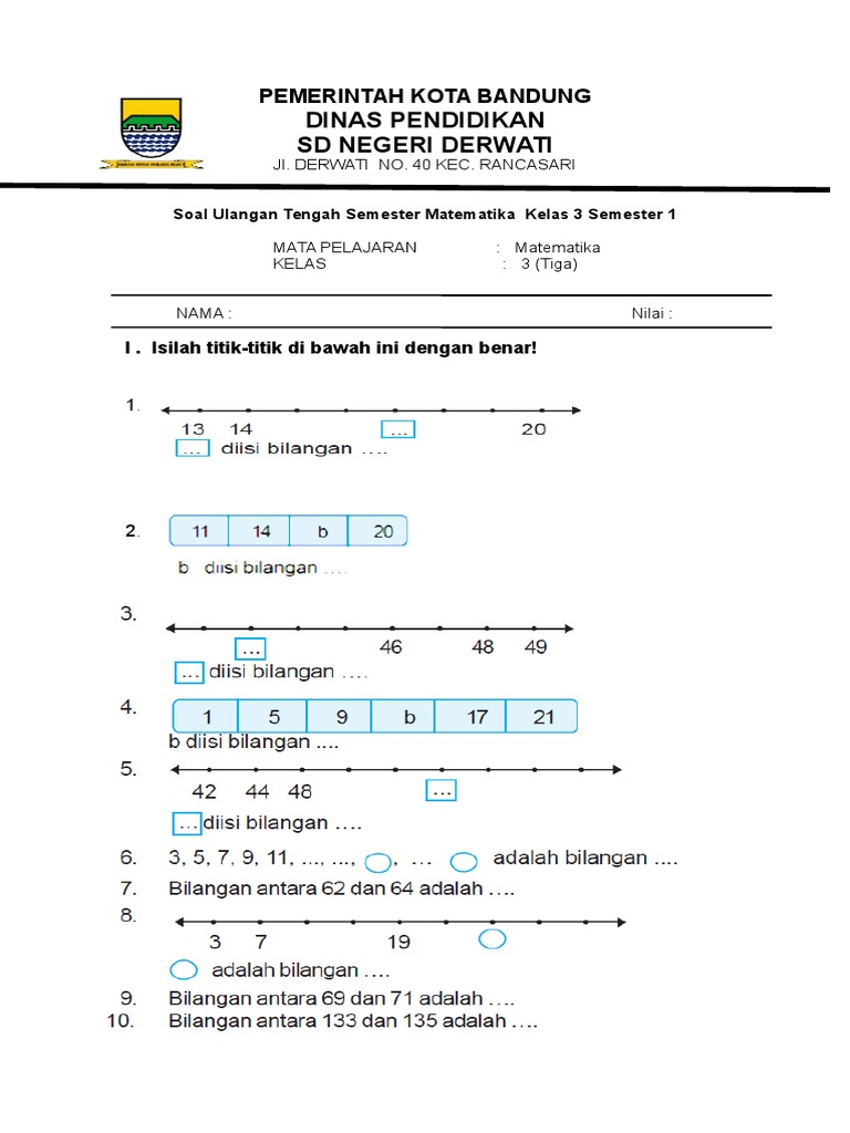 Soal UTS MATEMATIKA Kelas 3 Semester 1 (1)