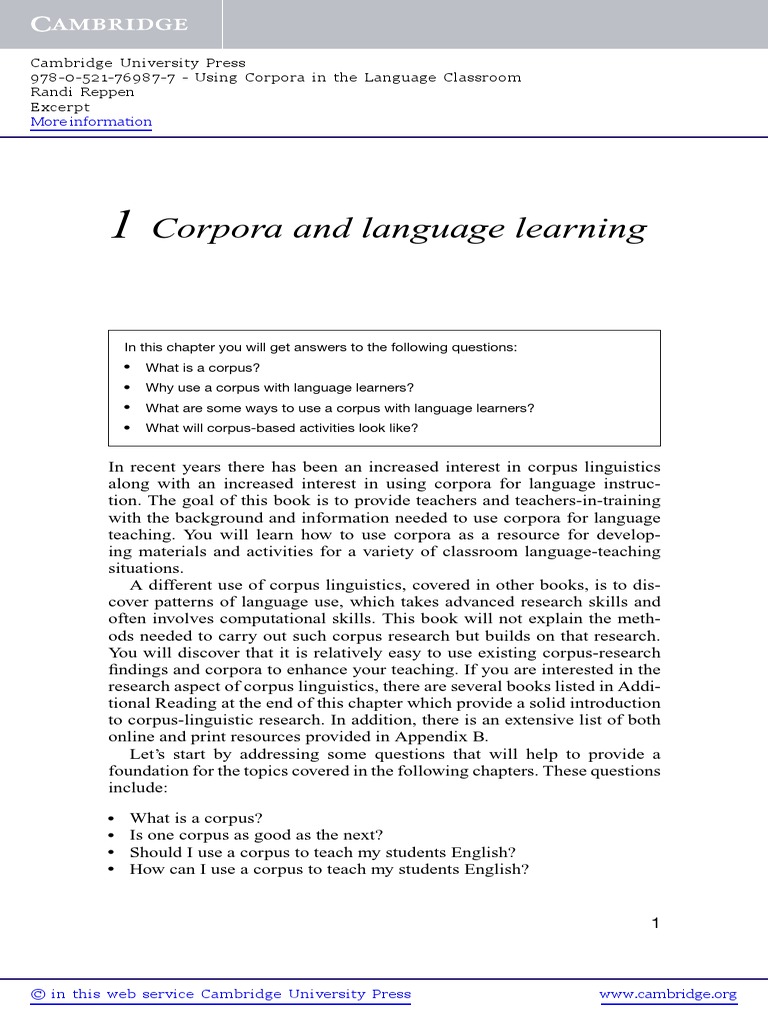 Using Corpora in The Language Classroom Hardback Sample Pages | PDF ...