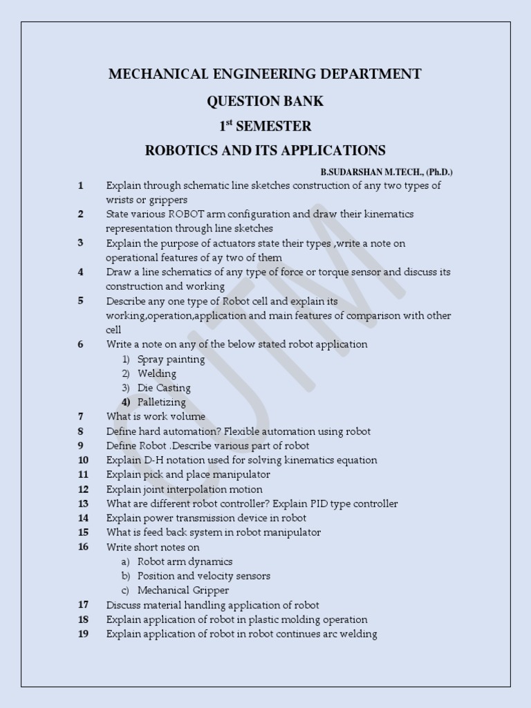 Robotics Applications Question Bank | PDF | Robotics | Robot